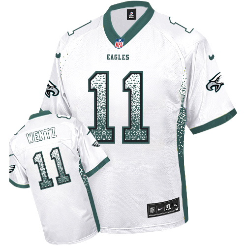 Men's Elite Carson Wentz Nike Jersey White - #11 Drift Fashion NFL Philadelphia Eagles